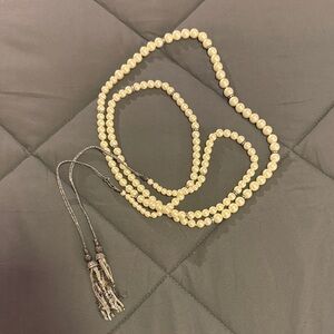 Stella & Dot Cream Pearl Bead Long Necklace with Tassel